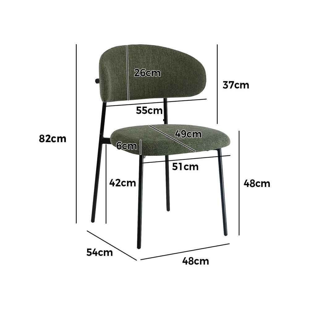 Dining Chair Set of 2 Green Linen Fabric with Contoured Foam Seat