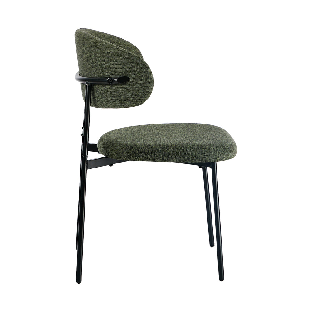 Dining Chair Set of 2 Green Linen Fabric with Contoured Foam Seat