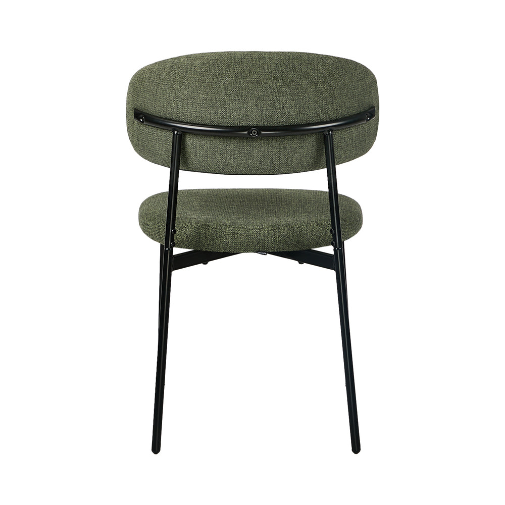 Dining Chair Set of 2 Green Linen Fabric with Contoured Foam Seat