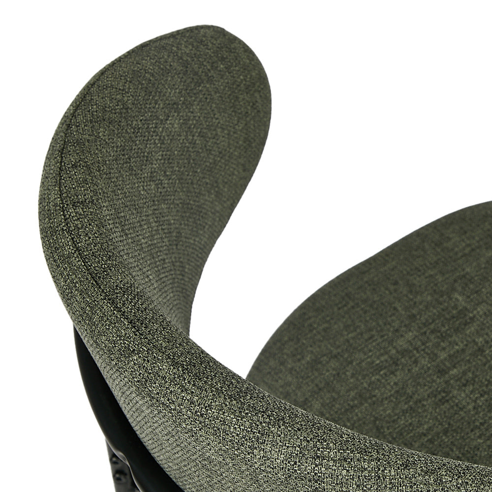 Dining Chair Set of 2 Green Linen Fabric with Contoured Foam Seat