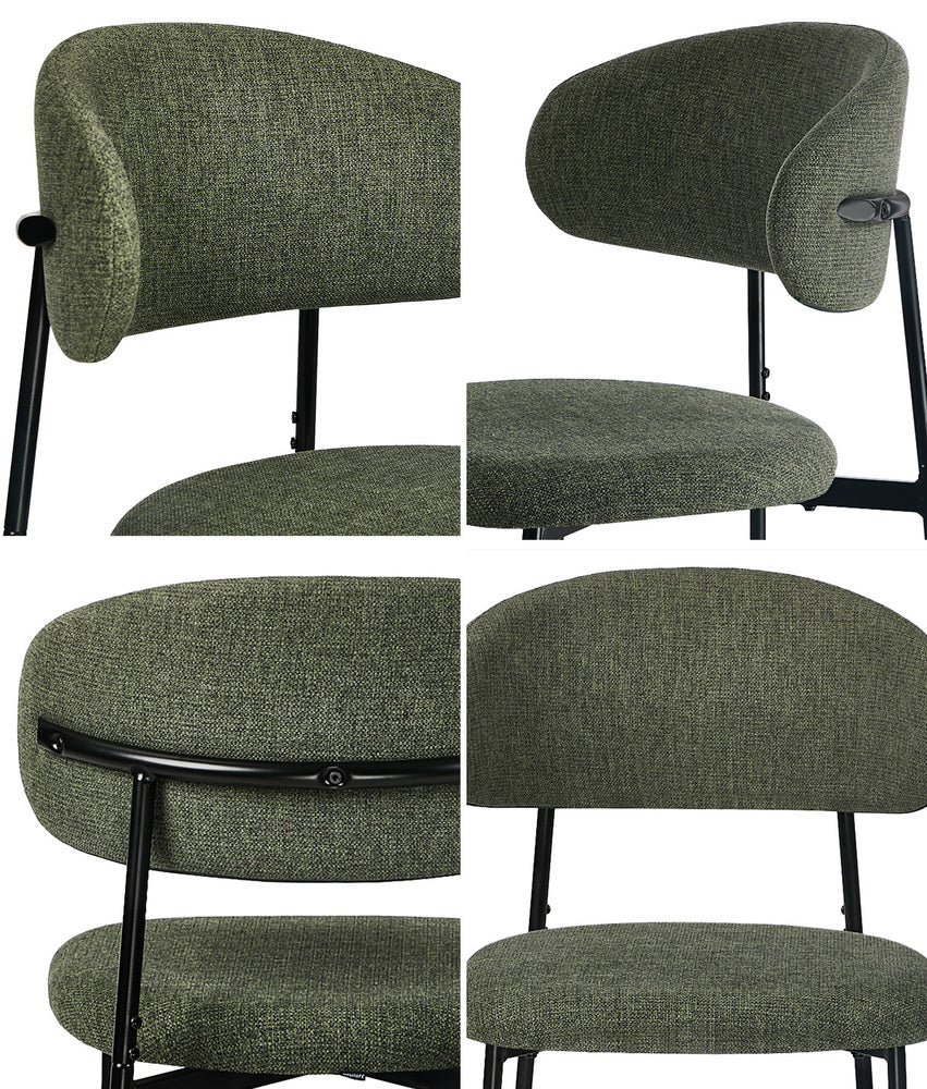 Dining Chair Set of 2 Green Linen Fabric with Contoured Foam Seat