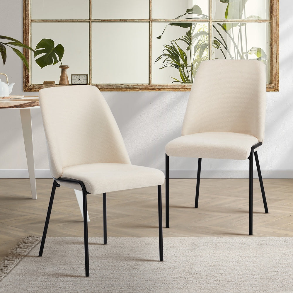 Set of 2 Dining Chairs Chenille Fabric Upholstered Padded Seat Beige Green & Grey