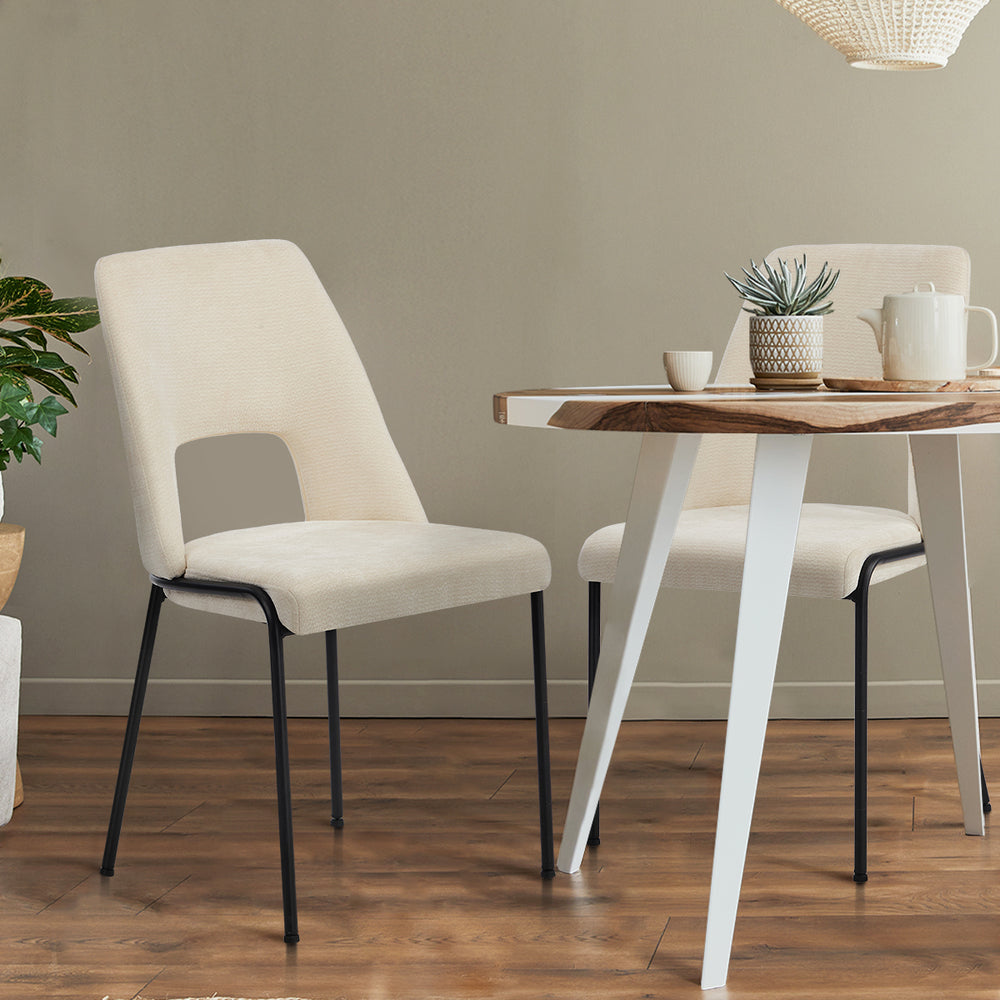 2x Dining Chairs Chenille Fabric Upholstered Kitchen Side Chairs Beige Green & Grey