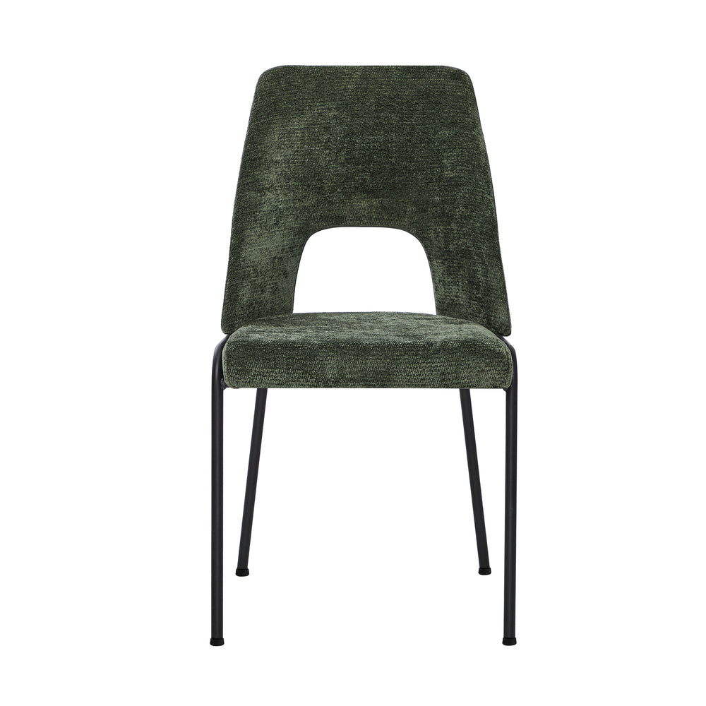 2x Dining Chairs Chenille Fabric Upholstered Kitchen Side Chairs Beige Green & Grey