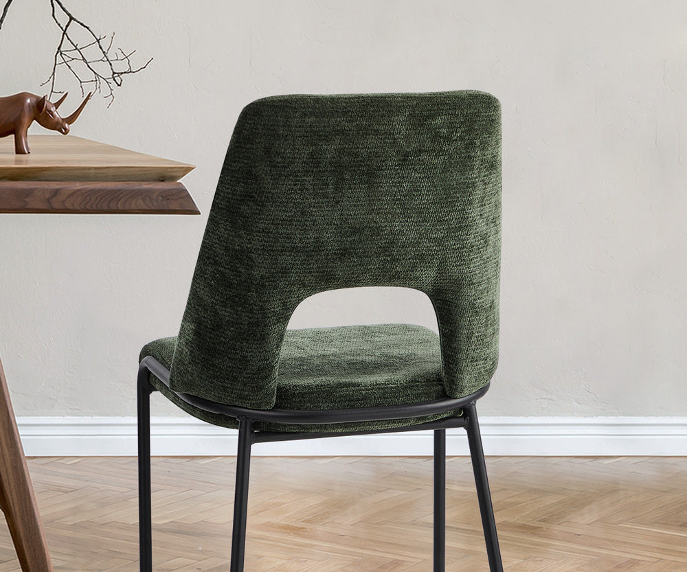 2x Dining Chairs Chenille Fabric Upholstered Kitchen Side Chairs Beige Green & Grey