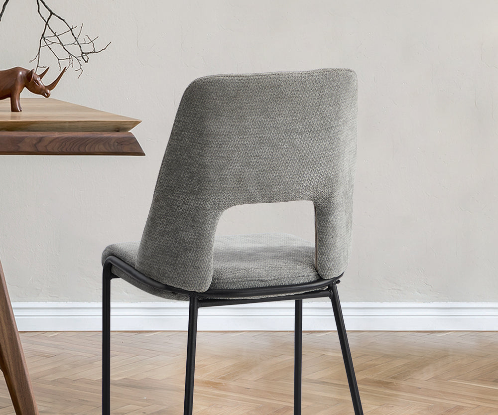 2x Dining Chairs Chenille Fabric Upholstered Kitchen Side Chairs Beige Green & Grey