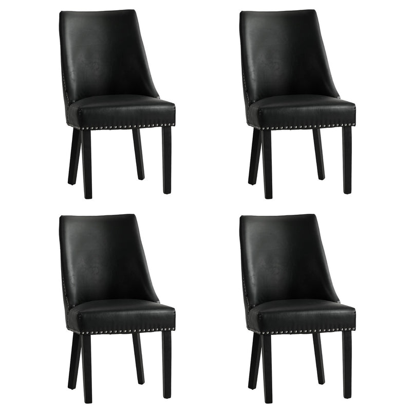 Dining Chair Set of Black PU Leather with Padded Seat