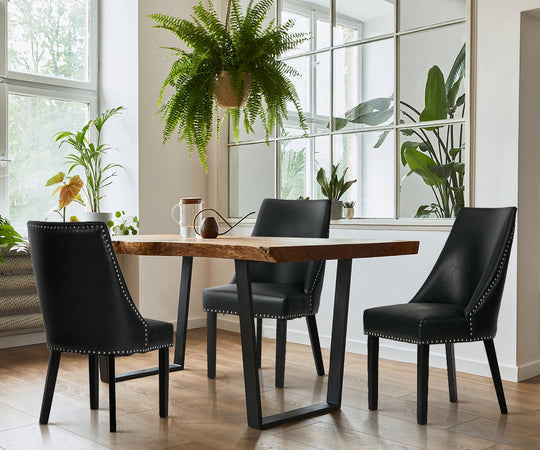 Dining Chair Set of 4,6,8 Black PU Leather with Winglet Padded Seat | Leather finish