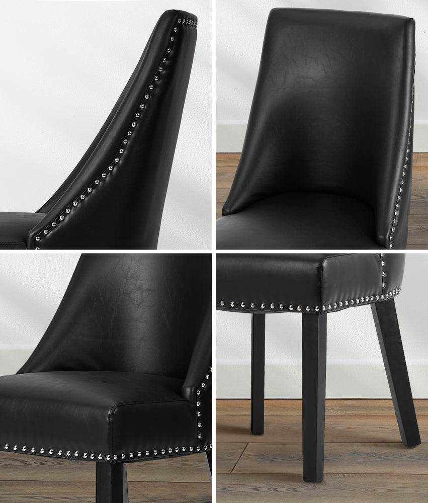 Dining Chair Set of 4,6,8 Black PU Leather with Winglet Padded Seat