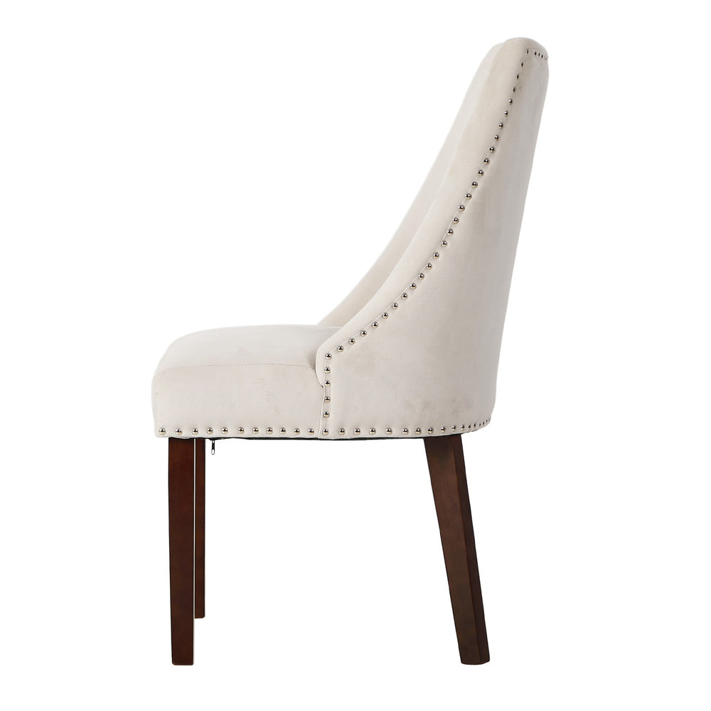 2PCs Velvet Dining Chair Kitchen Padded Seat Design Beige