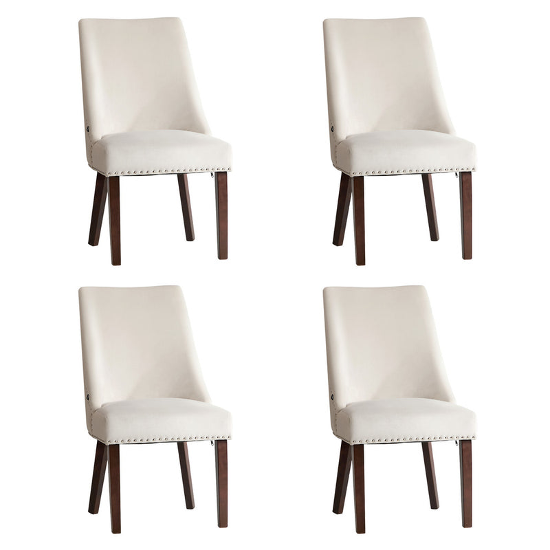 Dining Chair Set of Beige Velvet Winglet Padded Seat