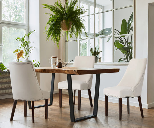 Dining Chair Set of 4,6,8 Beige Velvet with Winglet Padded Seat | Velvet finish