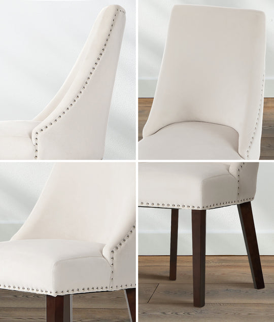 Dining Chair Set of 4,6,8 Beige Velvet with Winglet Padded Seat, Beige colour