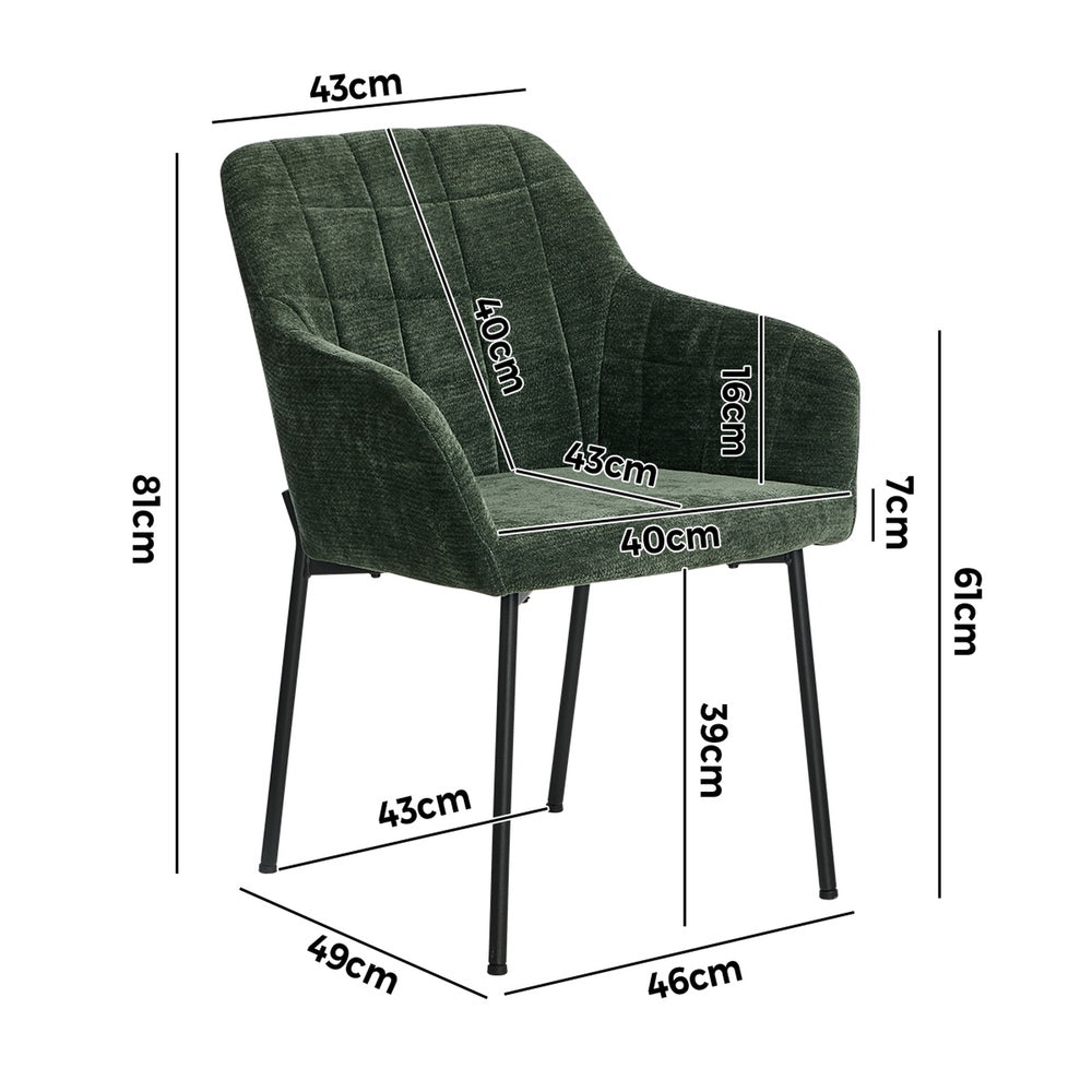 2x Dining Chairs Kitchen Armchairs Chenille Fabric Green
