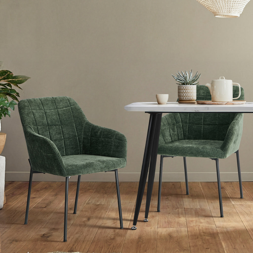 4x Dining Chairs Kitchen Armchairs Chenille Fabric Green