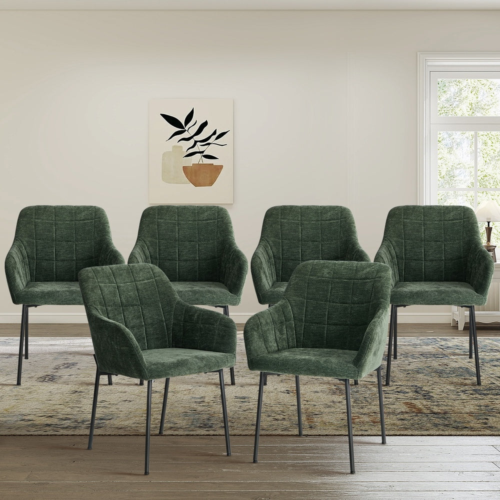 6x Dining Chairs Kitchen Armchairs Chenille Fabric Green