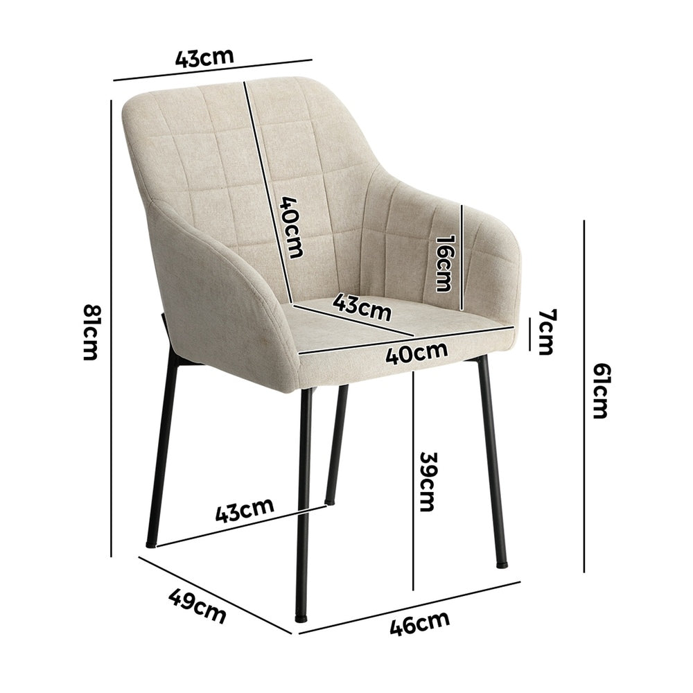 2x Dining Chairs Kitchen Accent Armchairs Linen Fabric Beige
