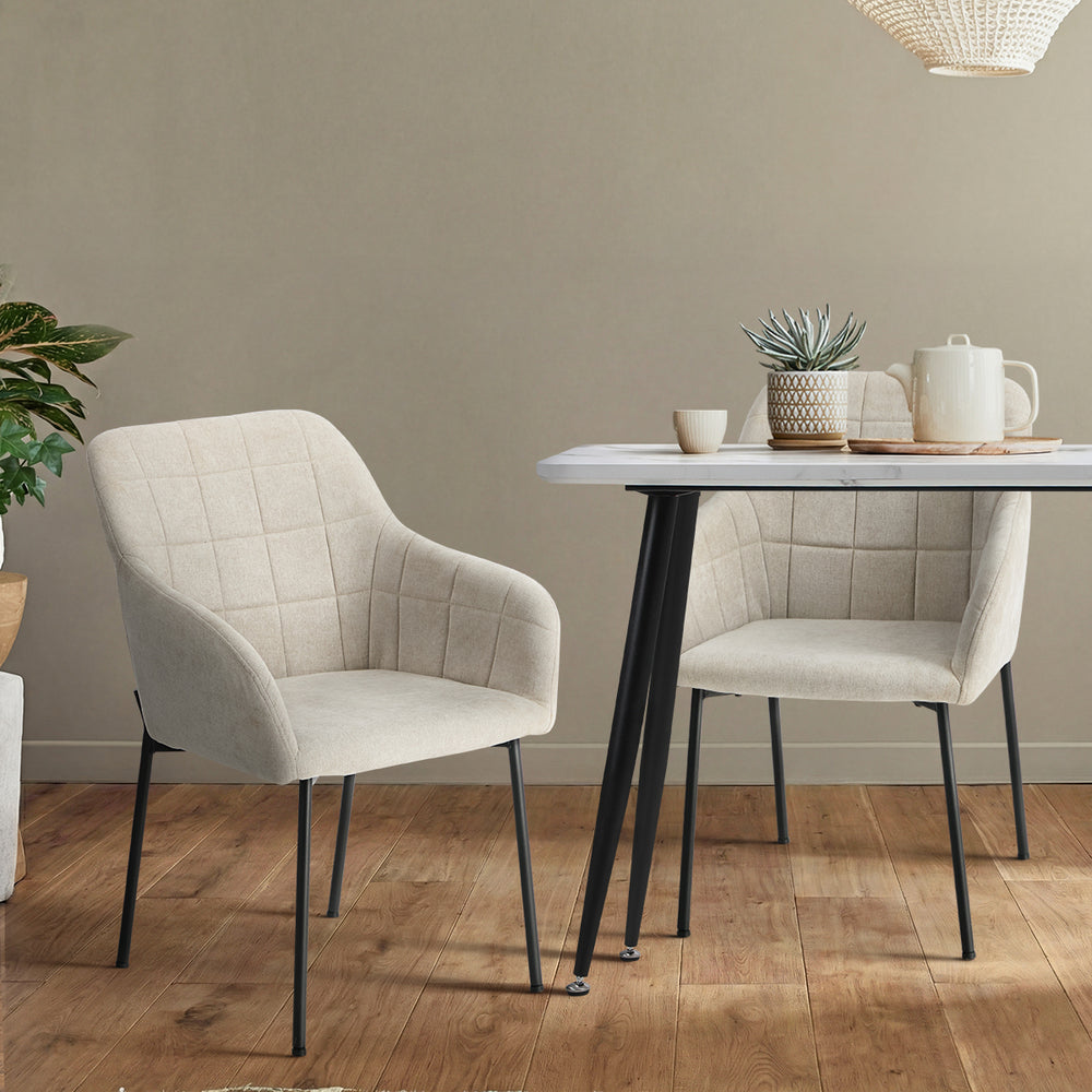 4x Dining Chairs Kitchen Armchairs Linen Fabric Beige