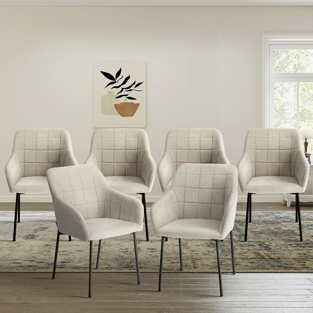 6x Dining Chairs Kitchen Armchairs Linen Fabric Beige