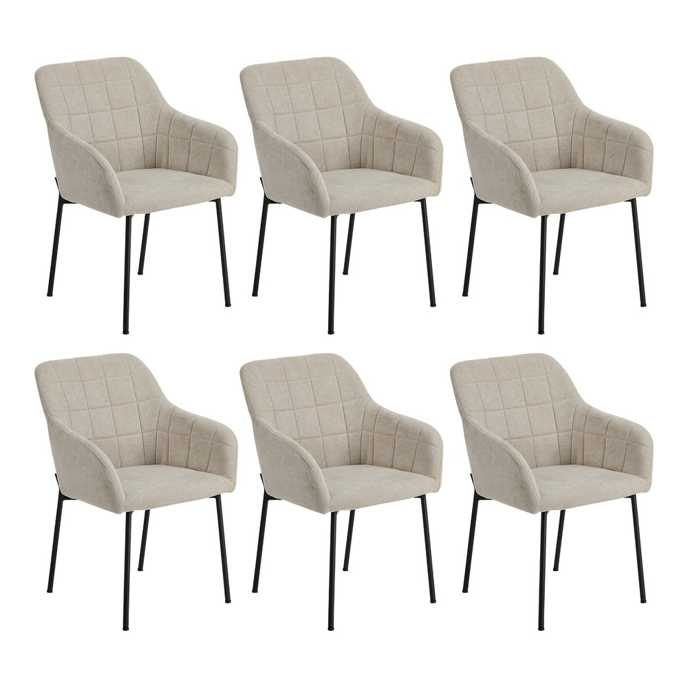 6x Dining Chairs Kitchen Armchairs Linen Fabric Beige