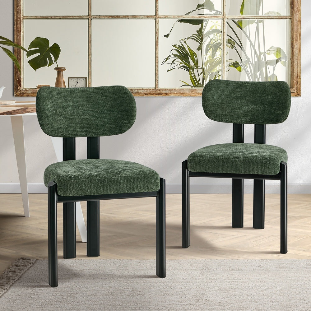 2x Dining Chairs Chenille Kitchen Chair Padded Seat Green