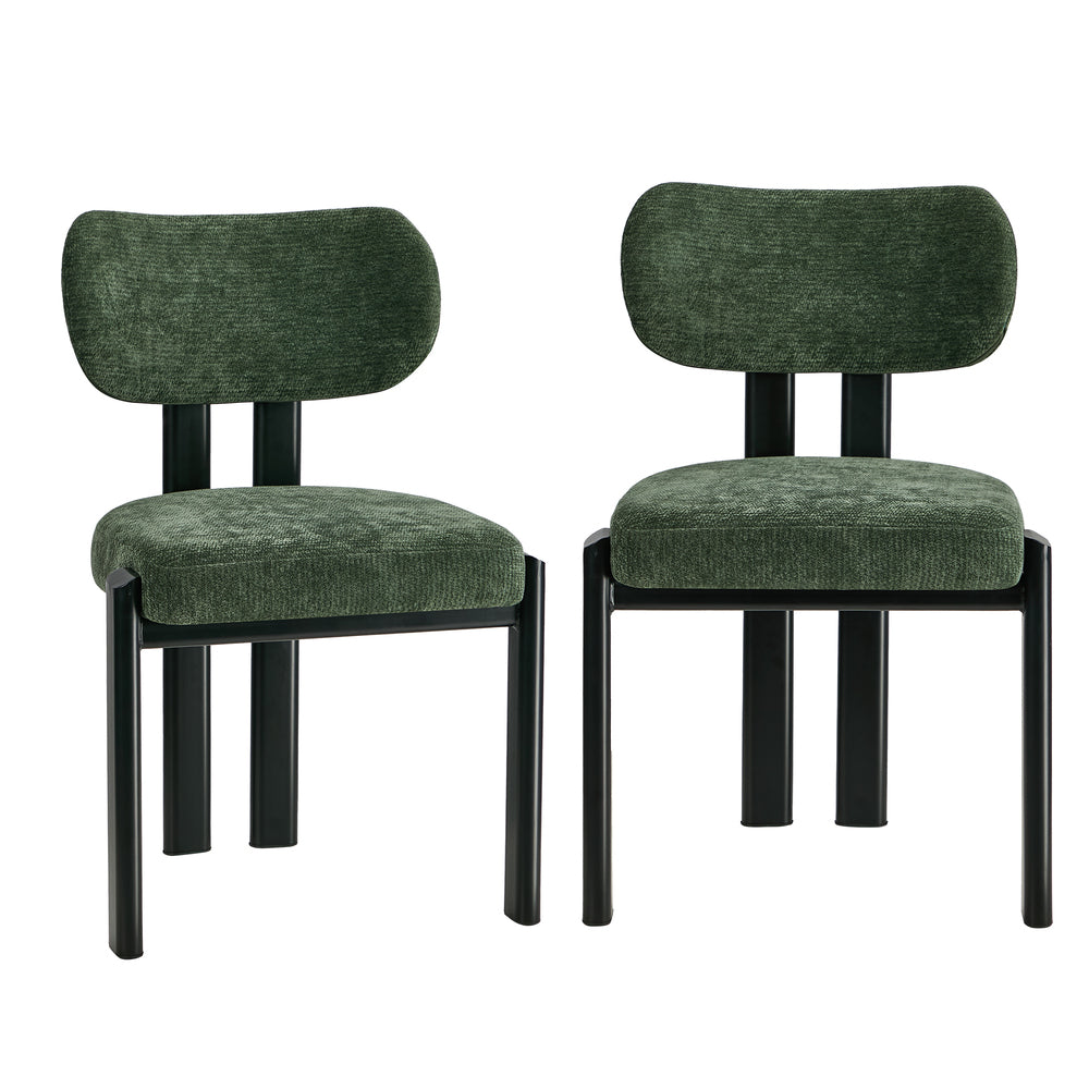 2x Dining Chairs Chenille Kitchen Chair Padded Seat Green