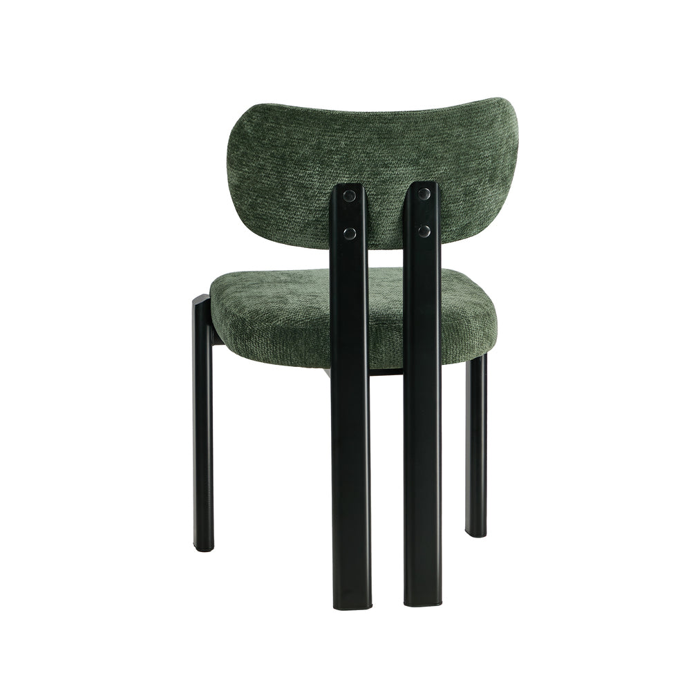 2x Dining Chairs Chenille Kitchen Chair Padded Seat Green