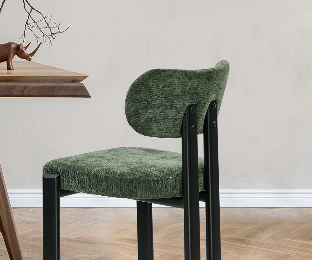 2x Dining Chairs Chenille Kitchen Chair Padded Seat Green