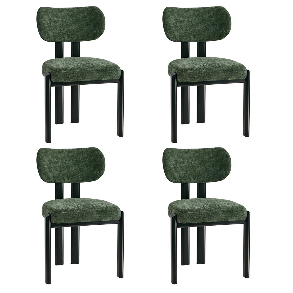 4x Dining Chairs Chenille Kitchen Chair Padded Seat Green