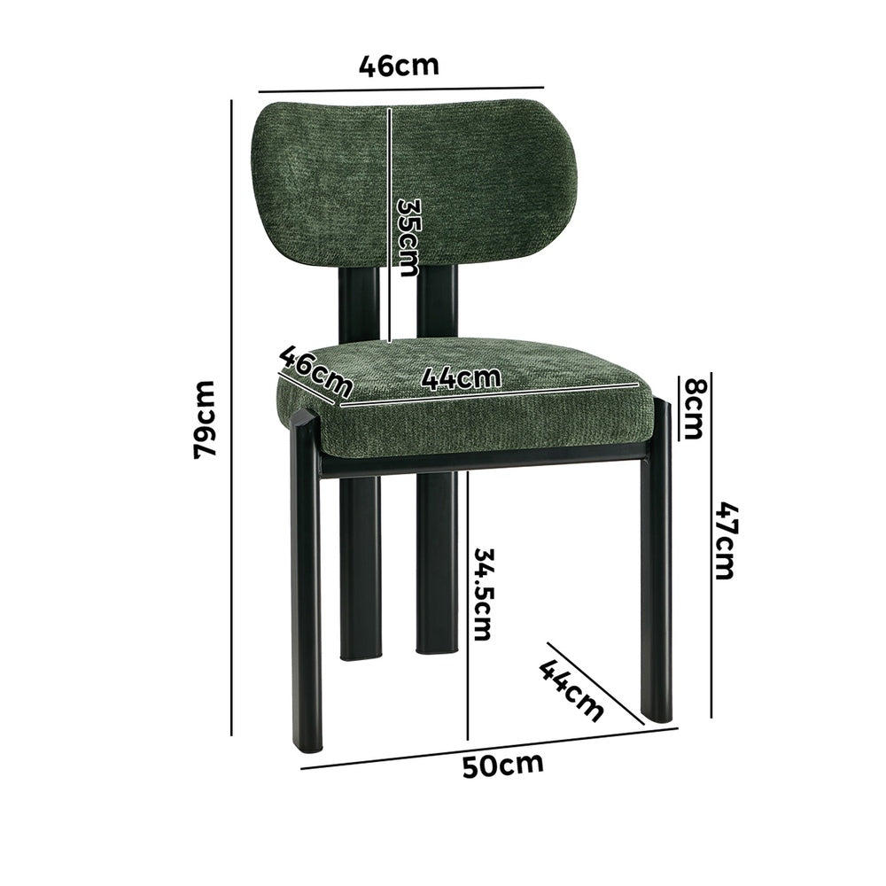 4x Dining Chairs Chenille Kitchen Chair Padded Seat Green