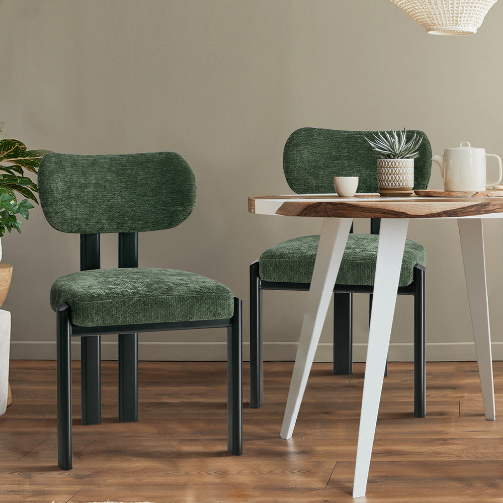 4x Dining Chairs Chenille Kitchen Chair Padded Seat Green