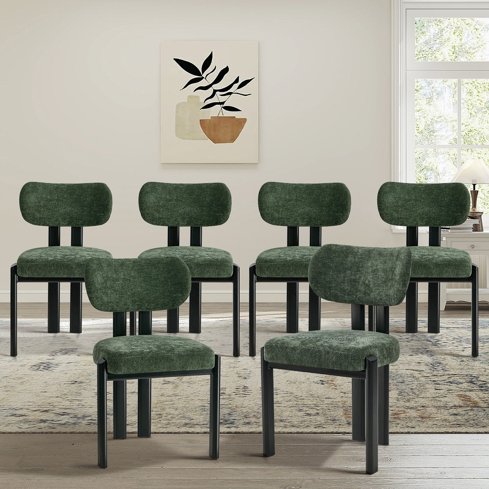 6x Dining Chairs Chenille Kitchen Chair Padded Seat Green