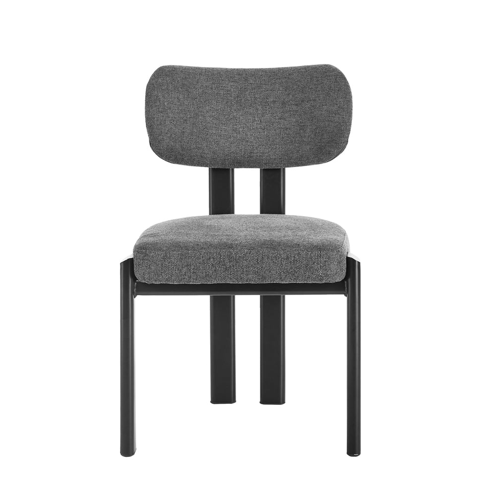 Dining Chair Set of 2 Grey Linen Fabric with Padded Foam Seat