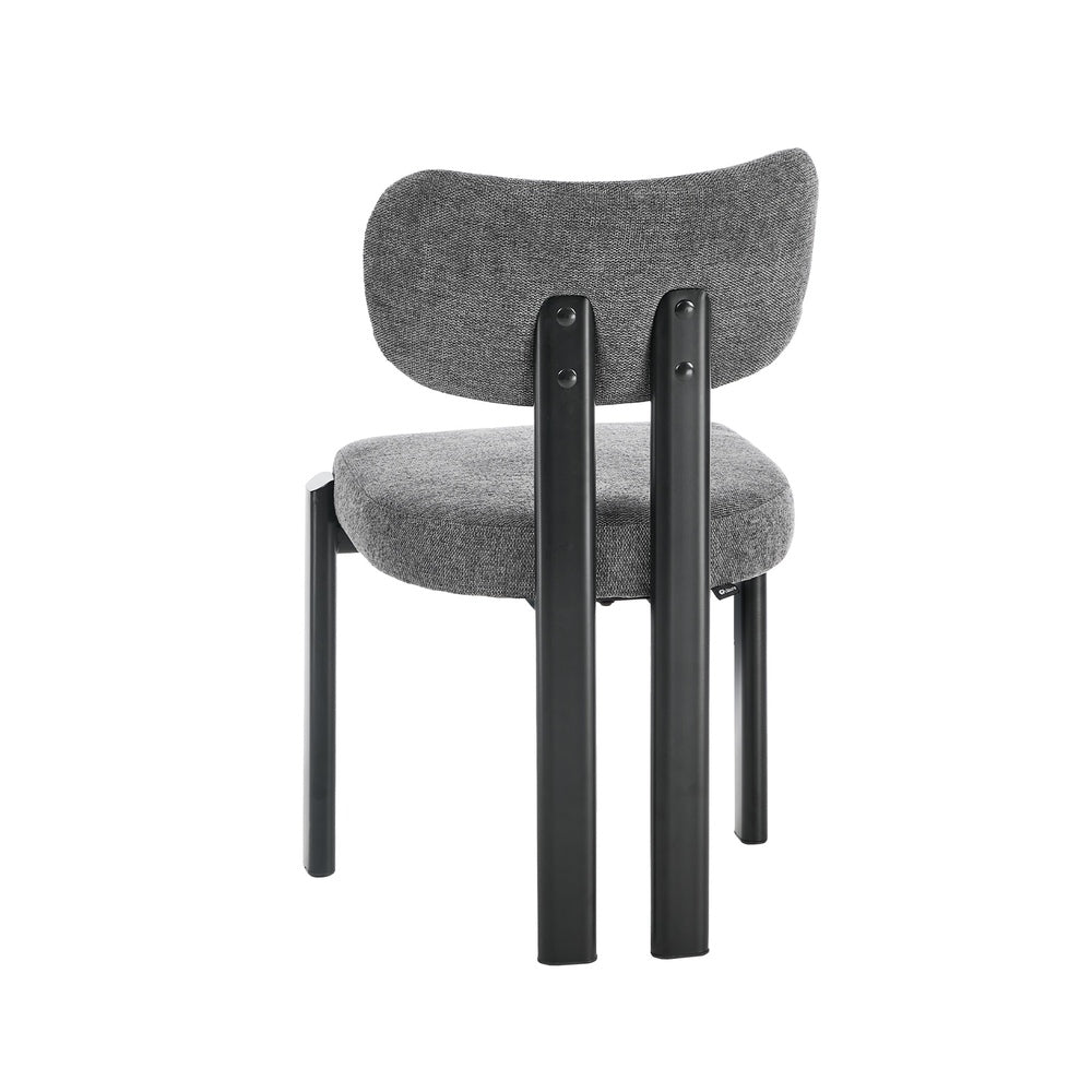 Dining Chair Set of 2 Grey Linen Fabric with Padded Foam Seat