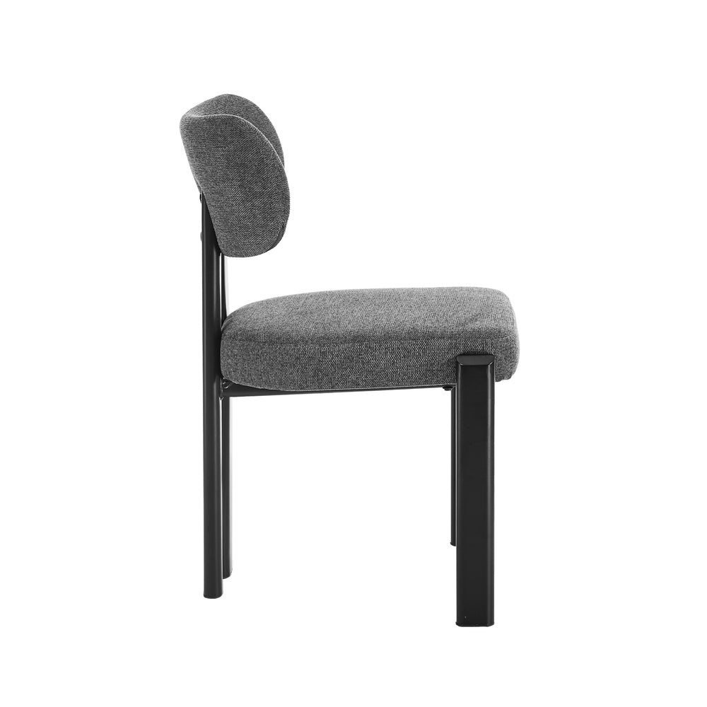Dining Chair Set of 2 Grey Linen Fabric with Padded Foam Seat