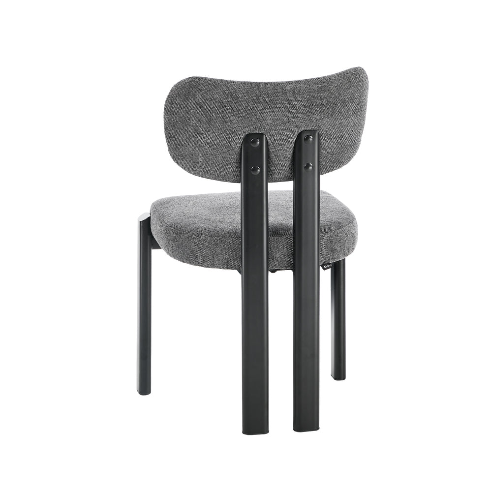 Dining Chair Set of 2 Grey Linen Fabric with Padded Foam Seat