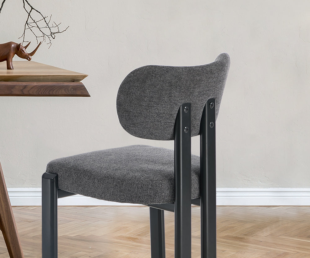Dining Chair Set of 2 Grey Linen Fabric with Padded Foam Seat