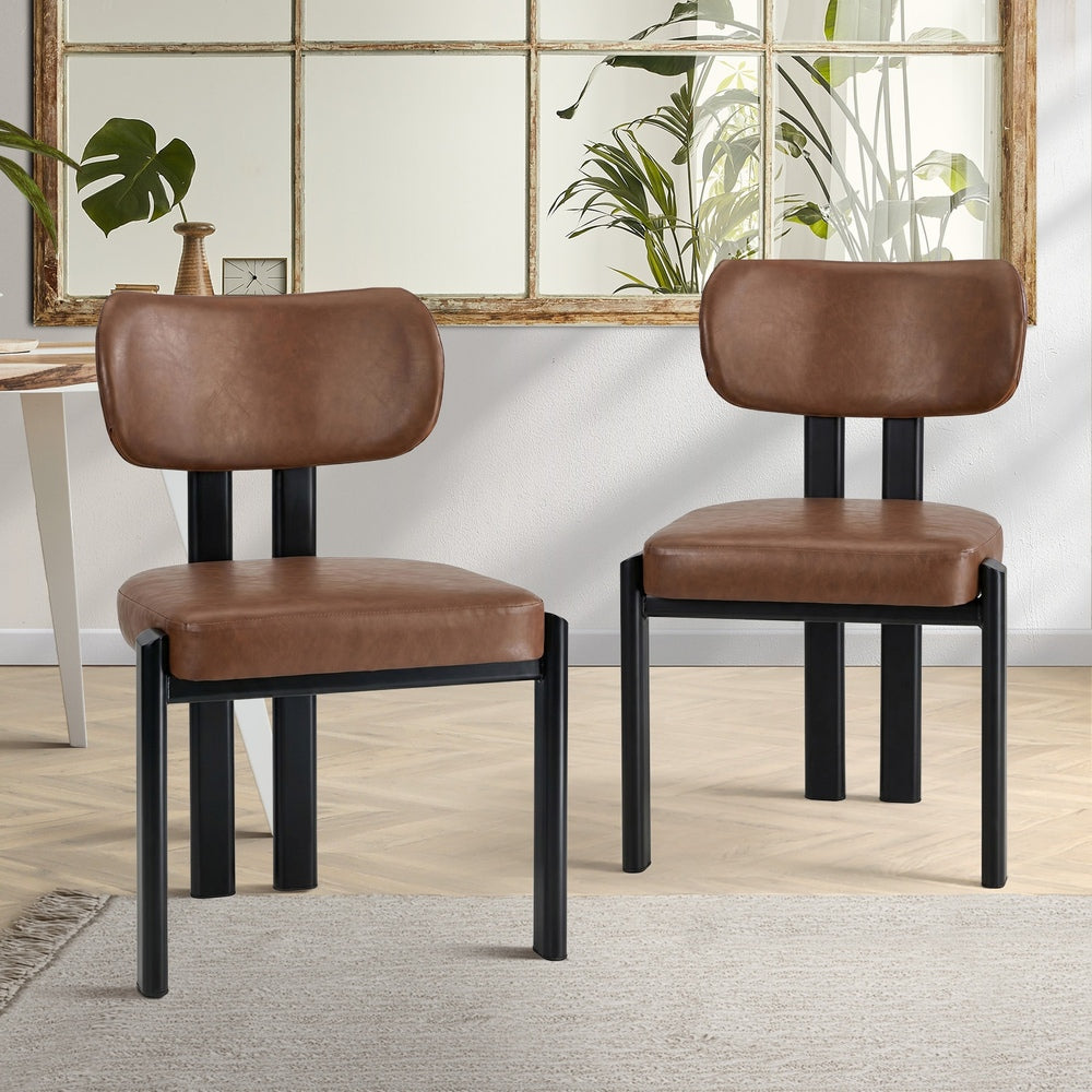 Faux Leather Dining Chairs Set 2 Brown | Simpledeals