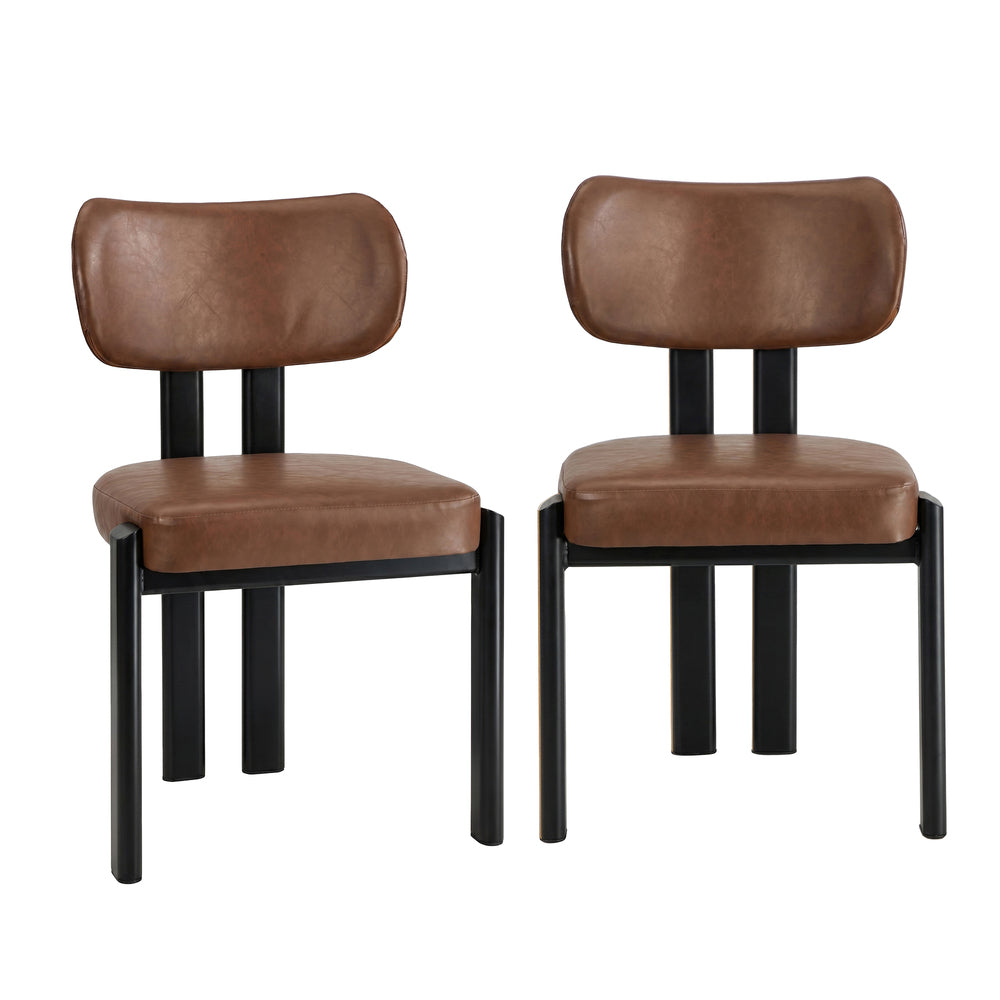 Faux Leather Dining Chairs Set 2 Brown | Simpledeals