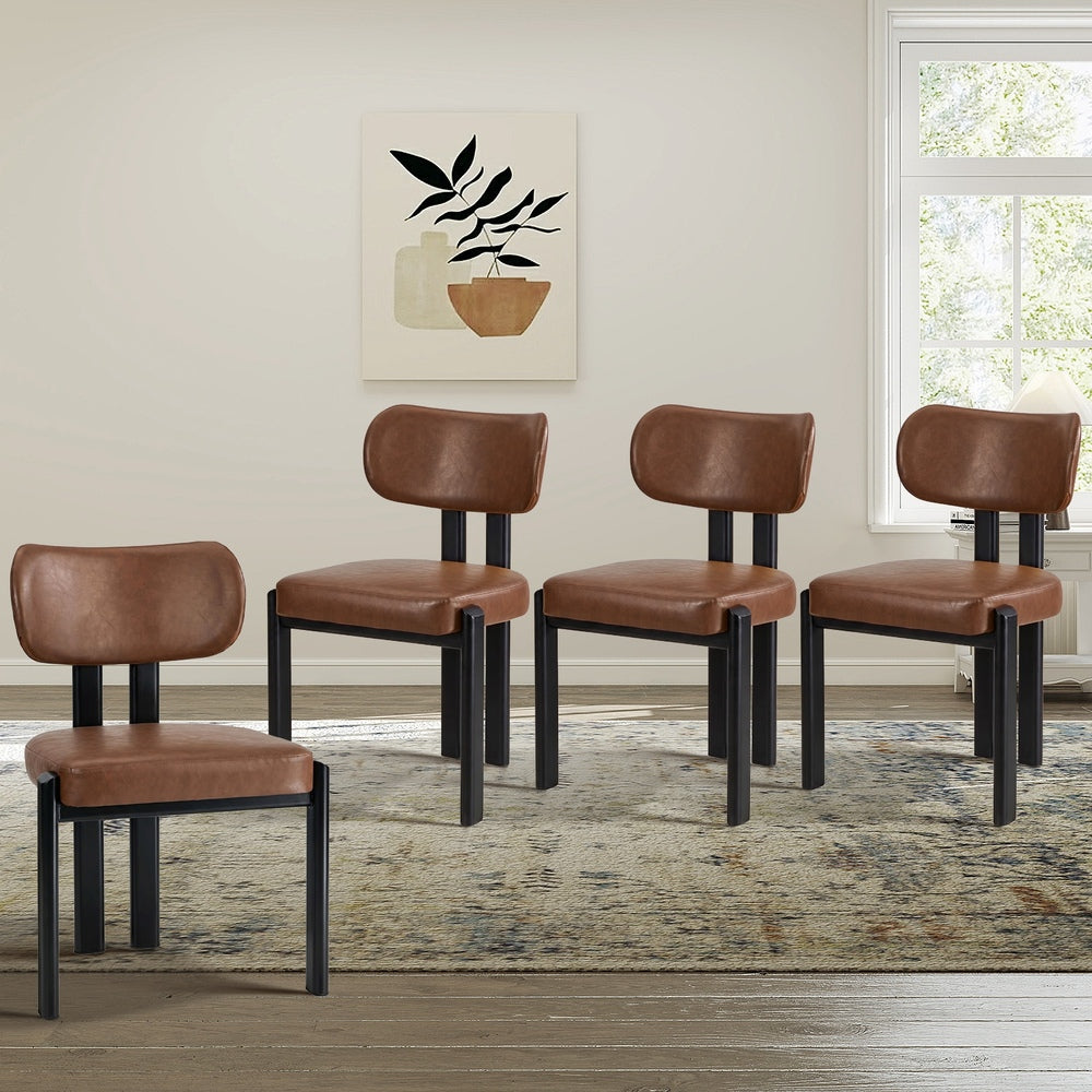 4x Dining Chairs Faux Leather Kitchen Chair Padded Seat Brown