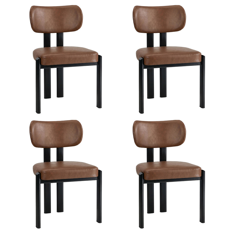 4x Dining Chairs Faux Leather Kitchen Chair Padded Seat Brown