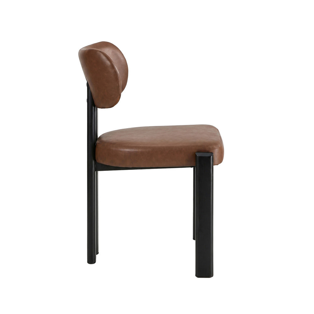 4x Dining Chairs Faux Leather Kitchen Chair Padded Seat Brown