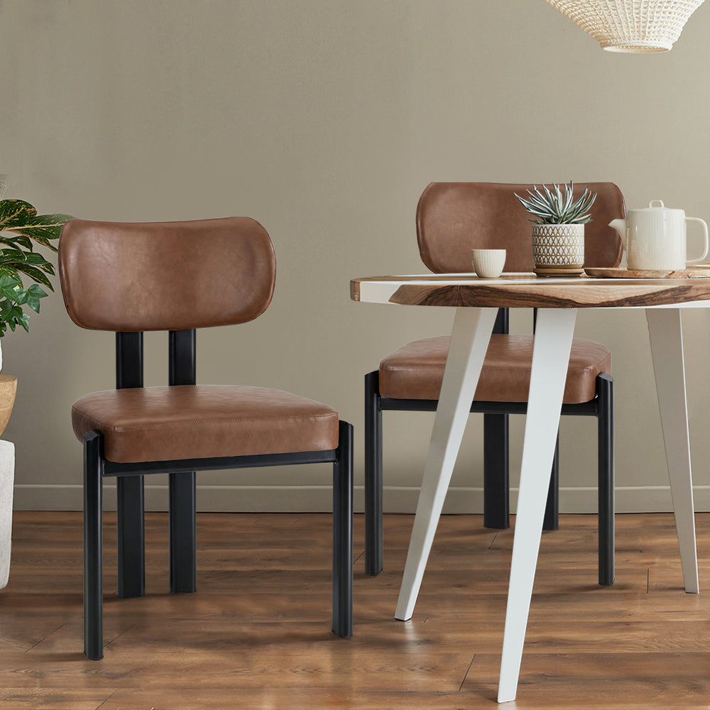 4x Dining Chairs Faux Leather Kitchen Chair Padded Seat Brown