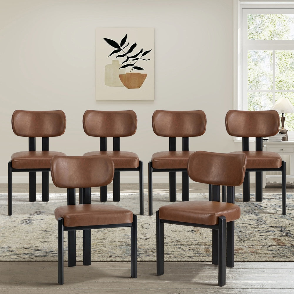 Faux Leather Dining Chairs Set of 6 Brown | Simpledeals