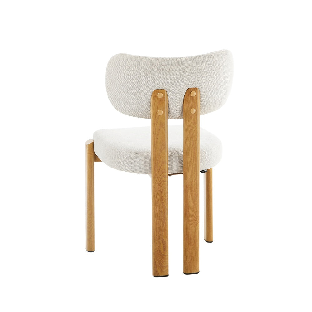 Dining Chair Set of 2 Beige Linen Fabric with Padded Foam Seat