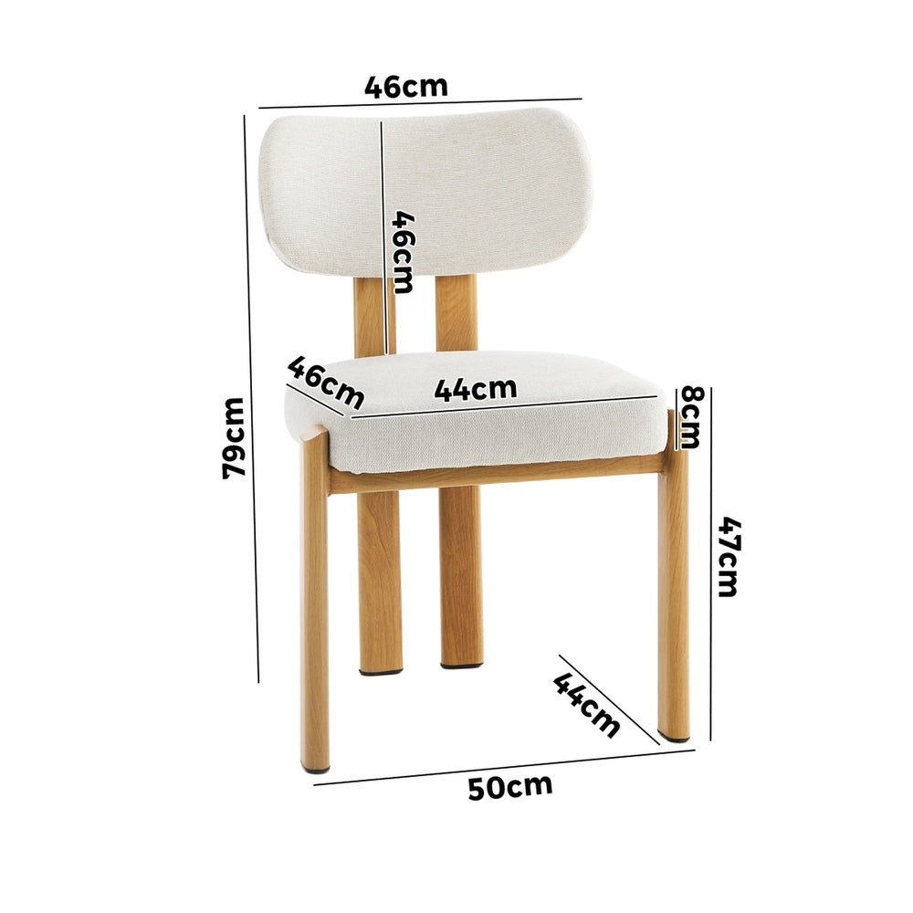 Dining Chair Set of 2 Beige Linen Fabric with Padded Foam Seat