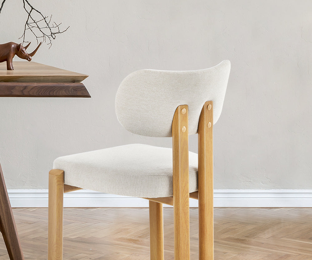 Dining Chair Set of 2 Beige Linen Fabric with Padded Foam Seat