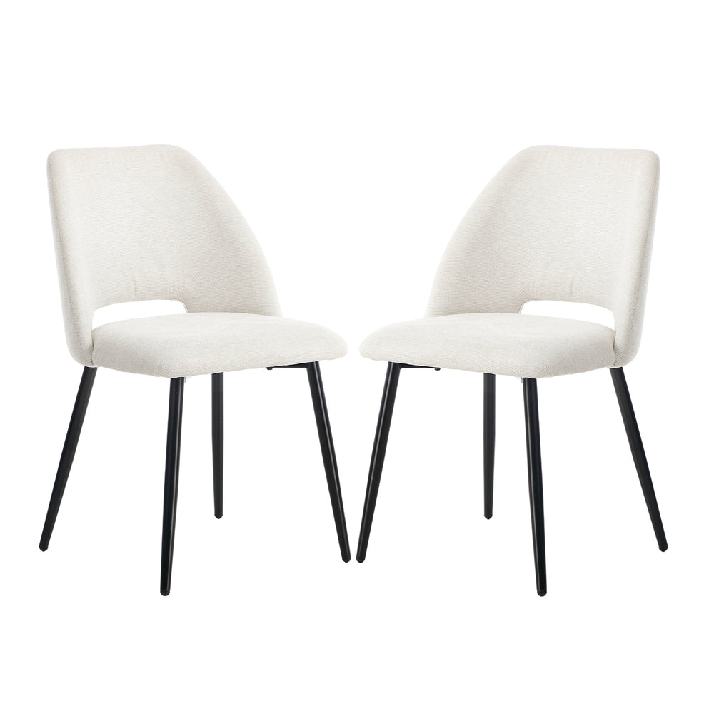 Dining Chair Set of 2 Beige/Grey Linen Fabric with Wraparound Padded Seat