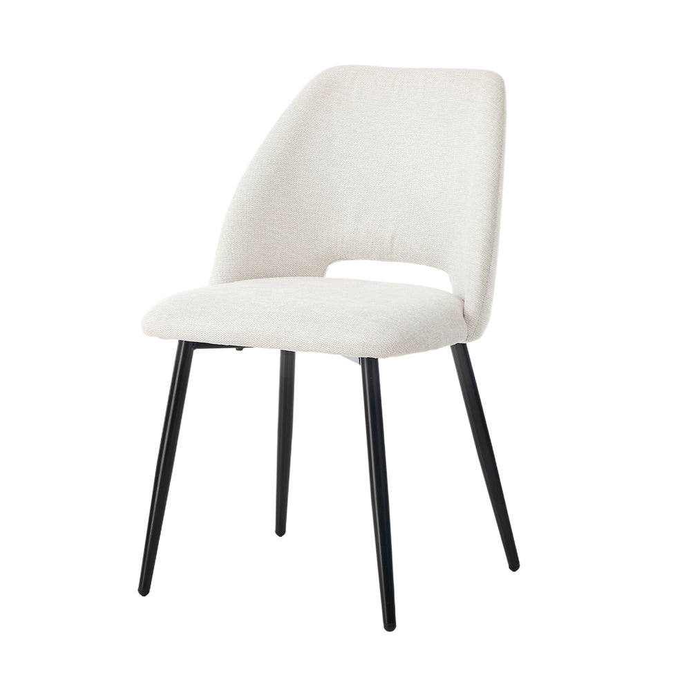 Dining Chair Set of 2 Beige/Grey Linen Fabric with Wraparound Padded Seat