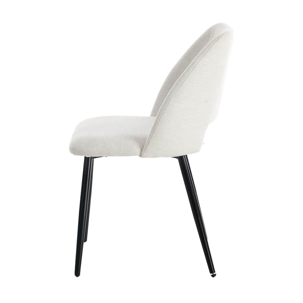 Dining Chair Set of 2 Beige/Grey Linen Fabric with Wraparound Padded Seat